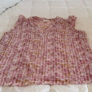 Sunny Leigh V-Neck Blouse with Pink and Brown Design